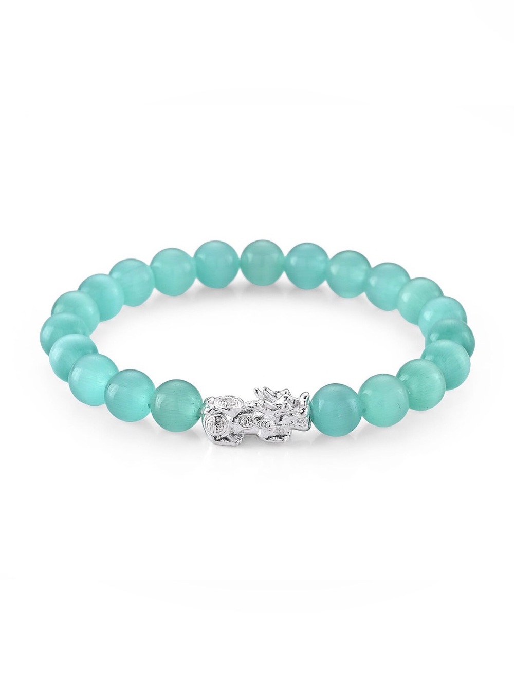 Silver Dragon Lab Created Cat Eye Gemstone Bead Bracelet